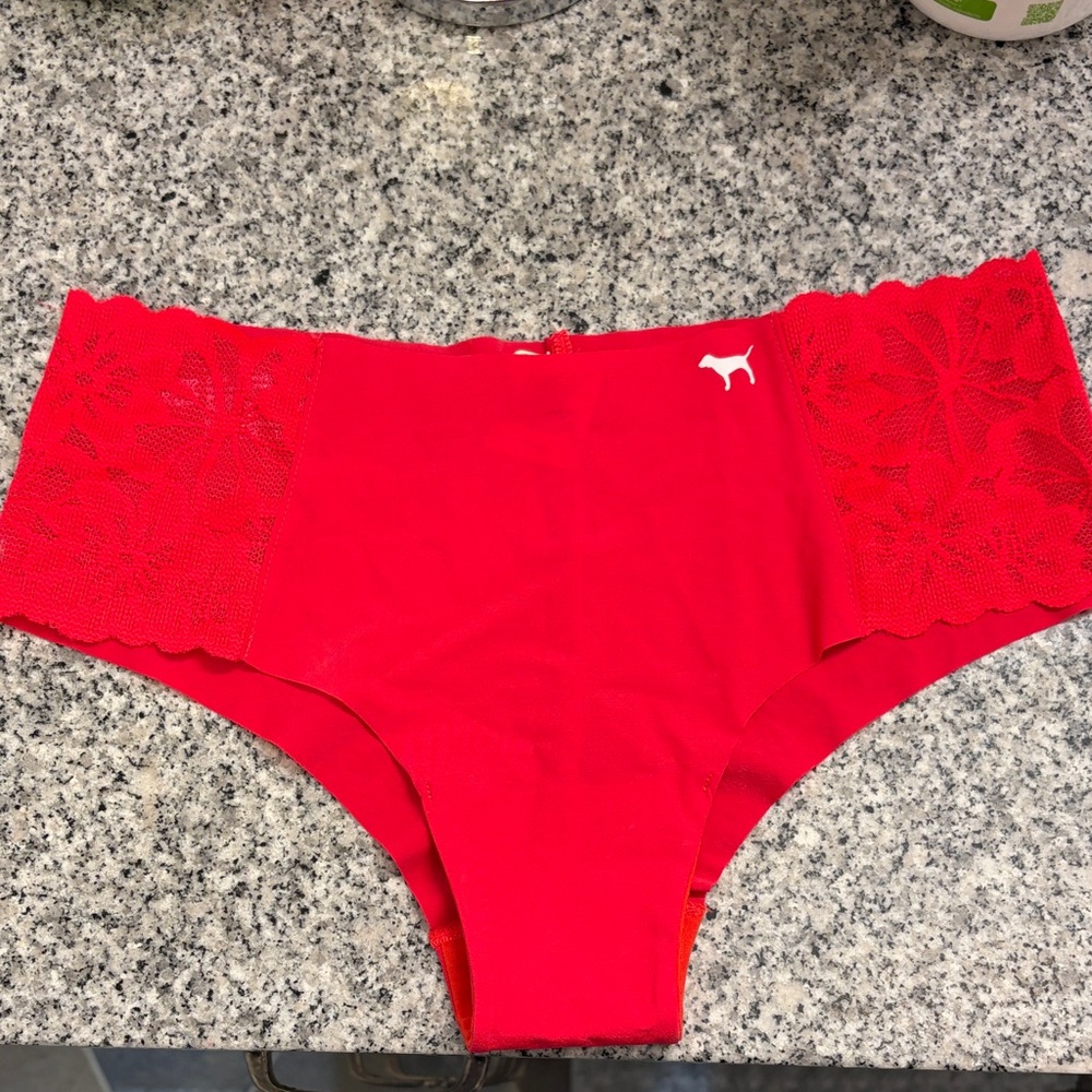 Pink by Victoria secret Red Lace Trim Panties size medium, NWT